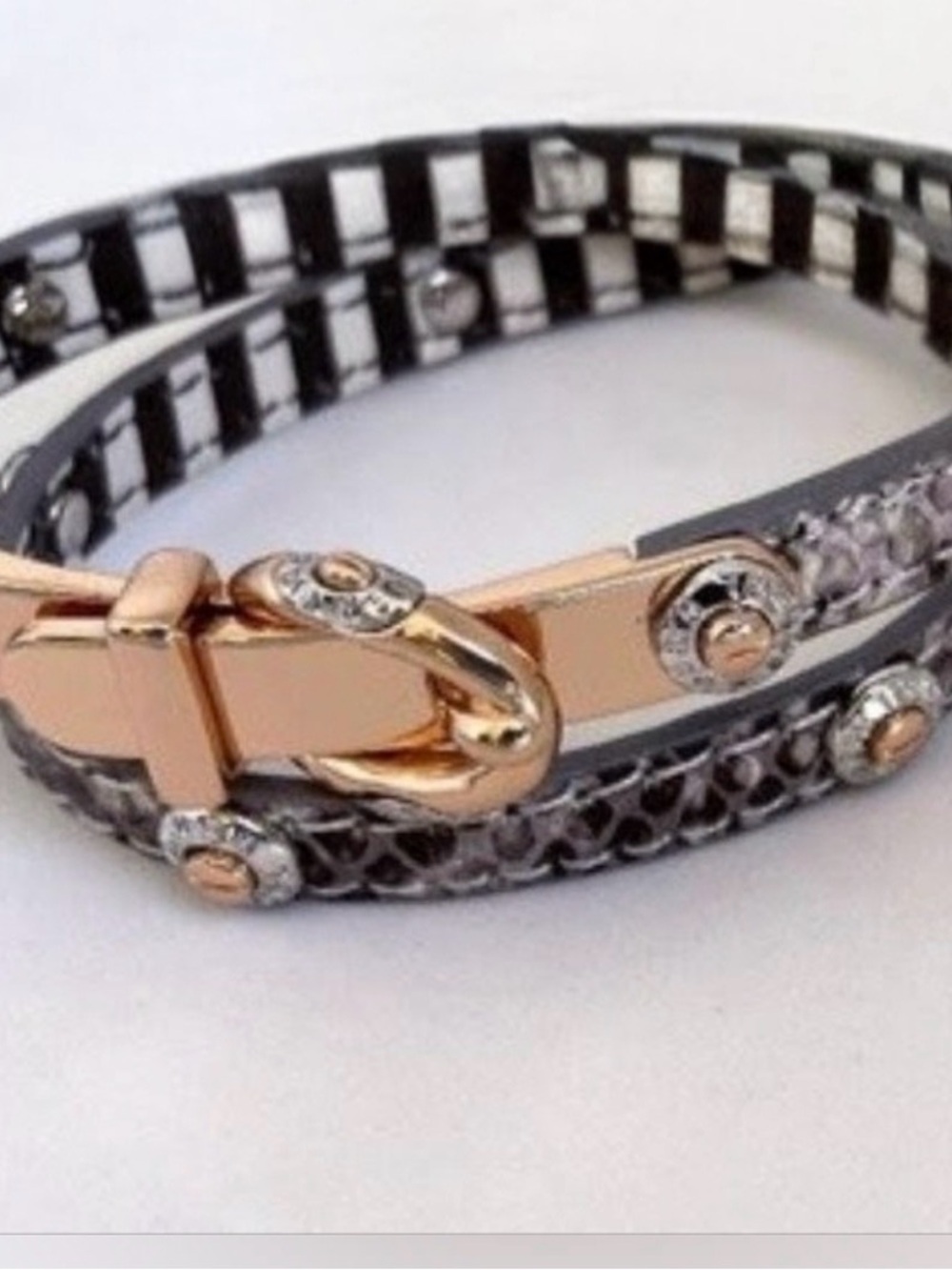 henri bendel Gold-Tone Buckle Bracelet with Grey Snakeskin Wrap